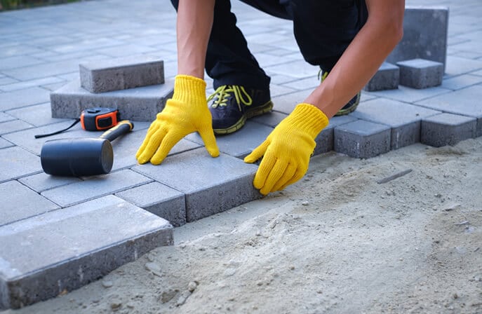 Block paving bricks, blocks sand and cleaning products